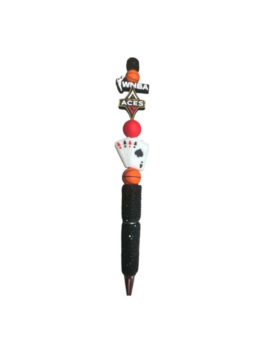 WNBA Las Vegas Aces Novelty Pen With Basketball & Playing Card Design Black Glit
